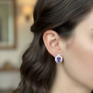 Purple Gemstone Silver Stud Earrings for Women