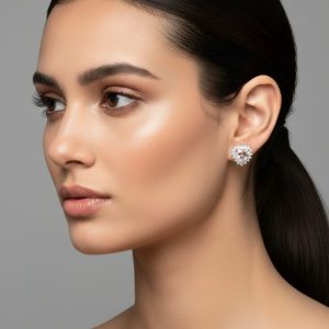 Heart-Shaped Stone Silver Stud Earrings for Women