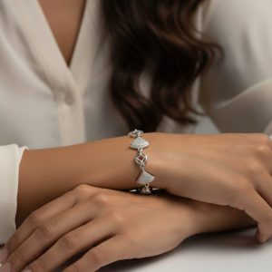 Ladies 925 Sterling Silver Geometric Bracelet with Zircon Details