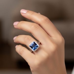 The Royal Sapphire Square Halo Ring