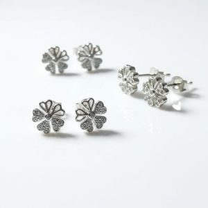 Silver Flower Stud Earrings for Women