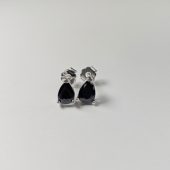 Teardrop Black Gemstone Silver Stud Earrings for Women