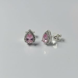 Teardrop Pink Gemstone Silver Stud Earrings for Women