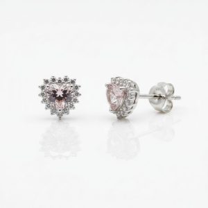 Heart-Shaped Stone Silver Stud Earrings for Women